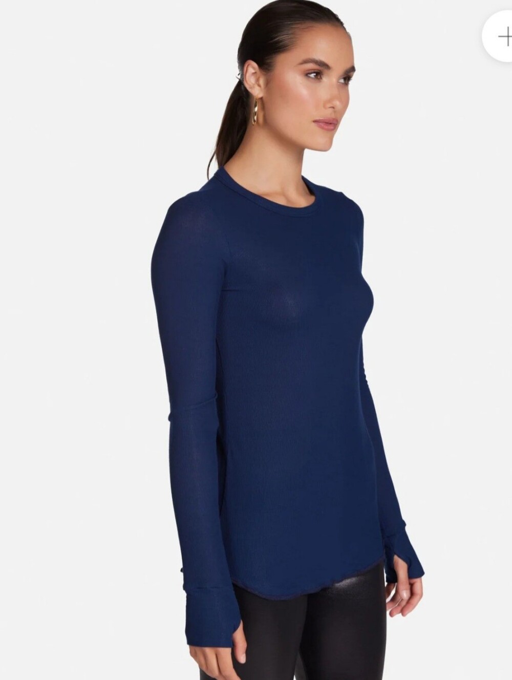 Michael Lauren Alick Ribbed Crewneck In Navy W/ Thumbhole Sleeve Sz SM - Picture 2 of 11